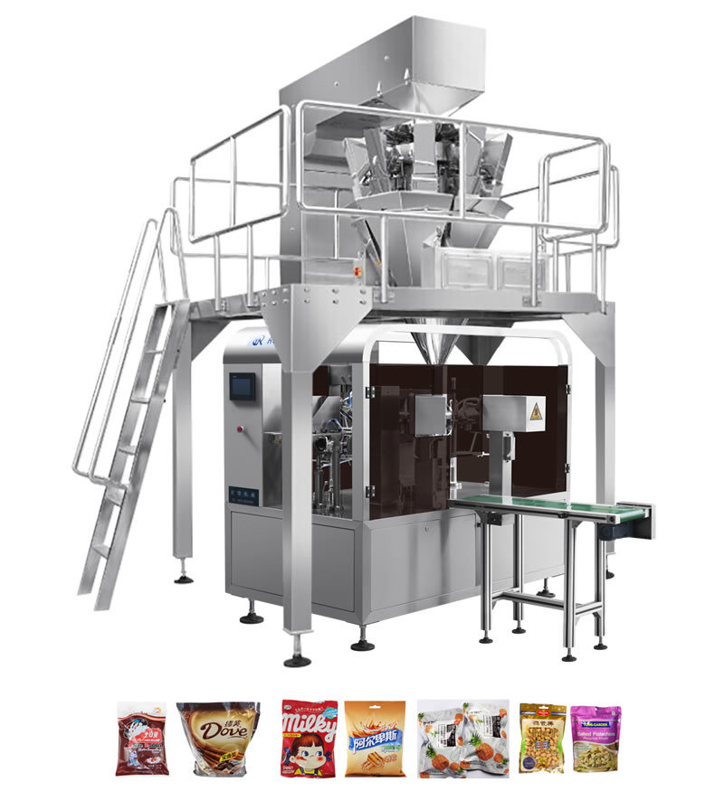 Granule Salt Nuts Chips Snack Chocolate Powder Paste Dates Chips Popcorn Beans Grain Biscuit Food Rotary Premade Doypack Bagging Pouch Bag Packing Machine